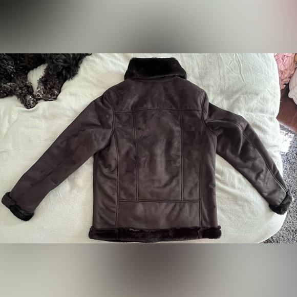 Unisex Black Faux Fur Lined, Suede Biker Style Jacket - Picture 3 of 3